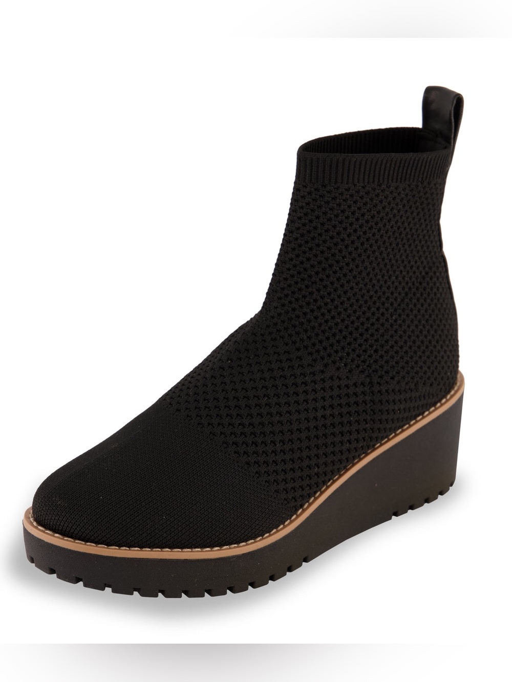 Women’s CUSHIONAIRE Iggy black knit wedge booties- Size 8